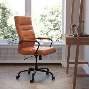 Flash Furniture Whitney High Back Desk Chair - Brown LeatherSoft Executive Swivel Office Chair with Black Frame - Swivel Arm Chair