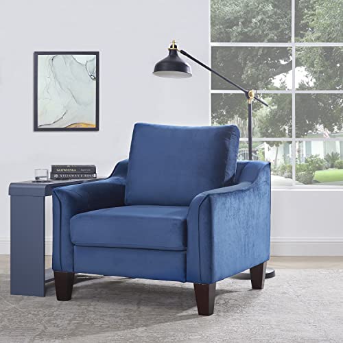 Naomi Home Natalia Velvet Accent Chair Comfy Upholstered Plush Mid-Century Modern Accent Armchair for Bedroom, Living Room – Blue