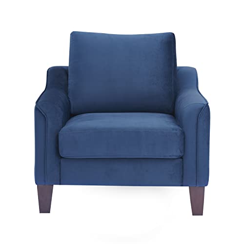 Naomi Home Natalia Velvet Accent Chair Comfy Upholstered Plush Mid-Century Modern Accent Armchair for Bedroom, Living Room – Blue