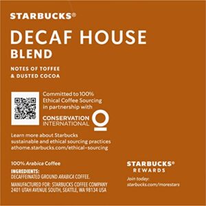 Starbucks Decaf House Blend Coffee K-Cup Pods, Medium Roast Decaffeinated Ground Coffee K-Cups for Keurig Brewing System, 10 CT K-Cups/Box (Pack of 2)