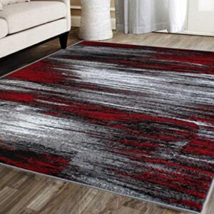 Masada Rugs, Modern Contemporary Area Rug, Red Grey Black (8 Feet X 10 Feet) Large Livingroom, Bedroom, Office Rug