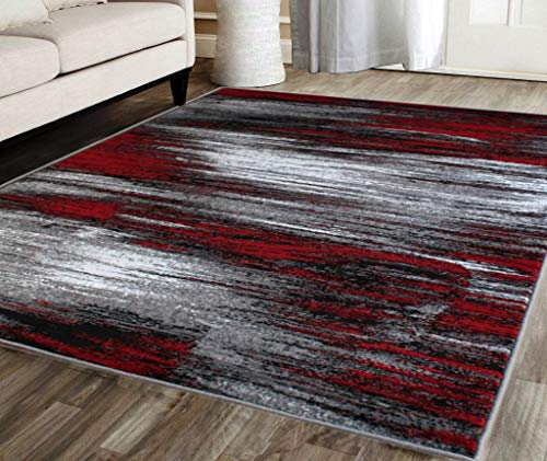 Masada Rugs, Modern Contemporary Area Rug, Red Grey Black (8 Feet X 10 Feet) Large Livingroom, Bedroom, Office Rug