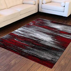 Masada Rugs, Modern Contemporary Area Rug, Red Grey Black (8 Feet X 10 Feet) Large Livingroom, Bedroom, Office Rug