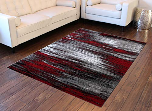 Masada Rugs, Modern Contemporary Area Rug, Red Grey Black (8 Feet X 10 Feet) Large Livingroom, Bedroom, Office Rug