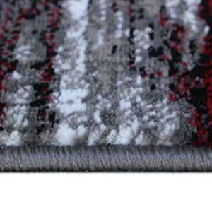 Masada Rugs, Modern Contemporary Area Rug, Red Grey Black (8 Feet X 10 Feet) Large Livingroom, Bedroom, Office Rug