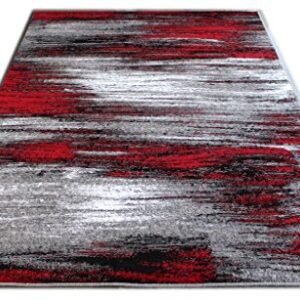 Masada Rugs, Modern Contemporary Area Rug, Red Grey Black (8 Feet X 10 Feet) Large Livingroom, Bedroom, Office Rug