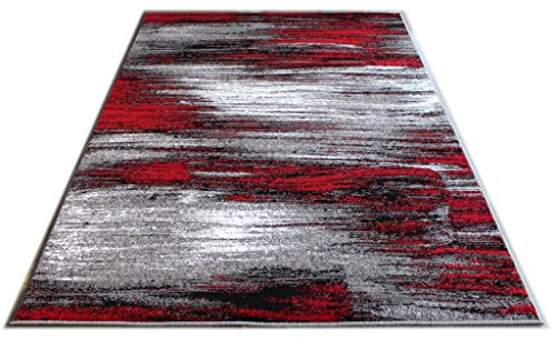 Masada Rugs, Modern Contemporary Area Rug, Red Grey Black (8 Feet X 10 Feet) Large Livingroom, Bedroom, Office Rug