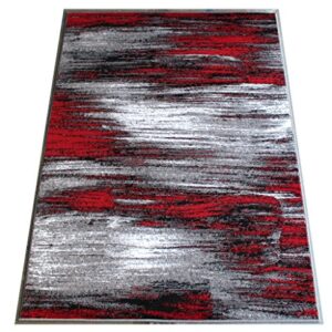 Masada Rugs, Modern Contemporary Area Rug, Red Grey Black (8 Feet X 10 Feet) Large Livingroom, Bedroom, Office Rug