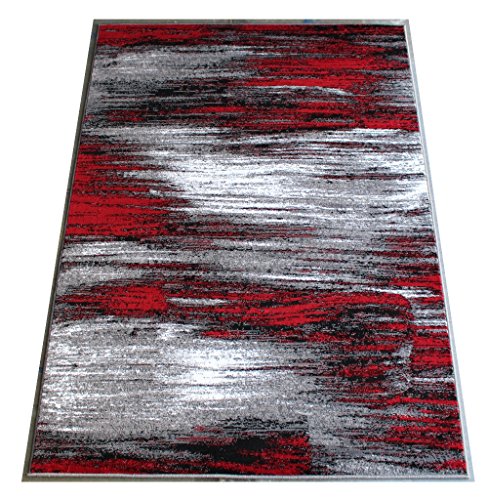 Masada Rugs, Modern Contemporary Area Rug, Red Grey Black (8 Feet X 10 Feet) Large Livingroom, Bedroom, Office Rug