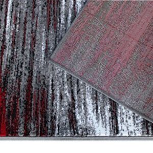 Masada Rugs, Modern Contemporary Area Rug, Red Grey Black (8 Feet X 10 Feet) Large Livingroom, Bedroom, Office Rug