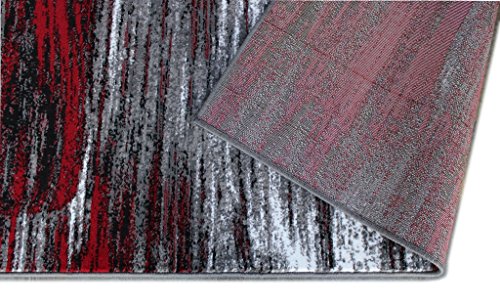 Masada Rugs, Modern Contemporary Area Rug, Red Grey Black (8 Feet X 10 Feet) Large Livingroom, Bedroom, Office Rug