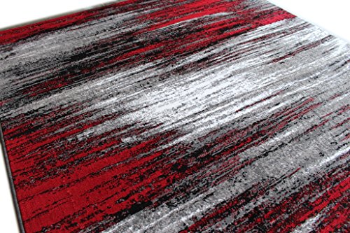 Masada Rugs, Modern Contemporary Area Rug, Red Grey Black (8 Feet X 10 Feet) Large Livingroom, Bedroom, Office Rug