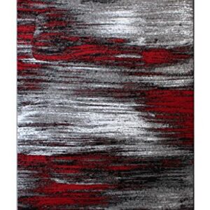 Masada Rugs, Modern Contemporary Area Rug, Red Grey Black (8 Feet X 10 Feet) Large Livingroom, Bedroom, Office Rug