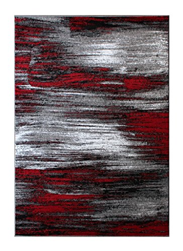 Masada Rugs, Modern Contemporary Area Rug, Red Grey Black (8 Feet X 10 Feet) Large Livingroom, Bedroom, Office Rug