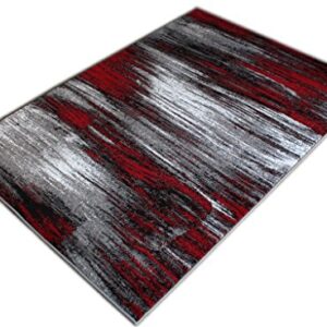 Masada Rugs, Modern Contemporary Area Rug, Red Grey Black (8 Feet X 10 Feet) Large Livingroom, Bedroom, Office Rug