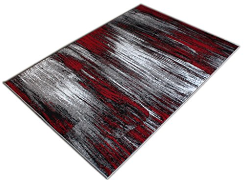 Masada Rugs, Modern Contemporary Area Rug, Red Grey Black (8 Feet X 10 Feet) Large Livingroom, Bedroom, Office Rug