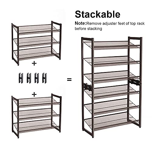 SONGMICS 3-Tier Shoe Rack Storage, Adjustable Metal Mesh Shoe Organizer Stand, Flat or Angled Stackable Shoe Rack Shelf for 9-12 Pairs, Shoe Tower for High Heels, Sneakers, Closet, Entryway, Bronze