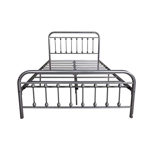 DUMEE Full Size Bed Frame with Headboard and Footboard Metal Platform Bed Frames Full No Box Spring Needed 12" Under Bed Storage (Full Size, Grey Black)