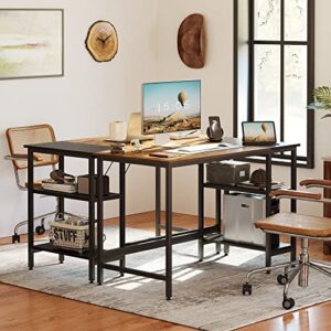 CubiCubi Computer Home Office Desk, 47 Inch Small Desk Study Writing Table with Storage Shelves, Modern Simple PC Desk with Splice Board, Brown Black Finish