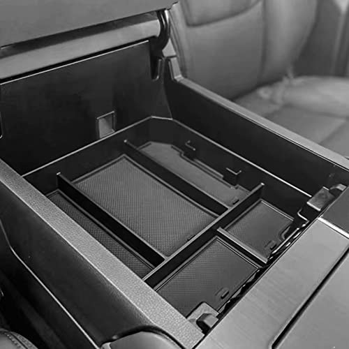 JDMCAR Center Console Organizer Compatible with 2022 2023 Toyota Tundra Accessories and 2023 Toyota Sequoia Armrest Secondary Storage Box ABS Material with Non-Slip Mats (Black Trim)