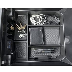 JDMCAR Center Console Organizer Compatible with 2022 2023 Toyota Tundra Accessories and 2023 Toyota Sequoia Armrest Secondary Storage Box ABS Material with Non-Slip Mats (Black Trim)