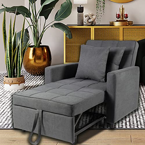 Polar Aurora Sofa Bed Chair 3-in-1 Convertible Chair Bed, Lounger Sleeper Chair, Single Recliner for Small Space with Adjustable Backrest (Dark Grey)