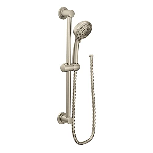 Moen A725BN Drop Ell for Handheld Showerhead, Brushed Nickel with Moen 3669EPBN Handheld Showerhead with 69-Inch-Long Hose Featuring 30-Inch Slide Bar, Brushed Nickel