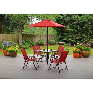 mainstays albany lane 6-piece folding dining set (includes dining table, folding chairs and umbrella), red