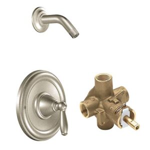 Moen 2510 Monticello PosiTemp Pressure Balancing Shower Valve, 1/2-Inch IPS with Moen T2152NHBN Brantford One-Handle Posi-Temp Shower Trim Kit, Showerhead Sold Separately, 0.5, Brushed Nickel