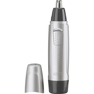 braun ear and nose hair trimmer for men and women, battery operated electric groomer, black/silver, aa battery included