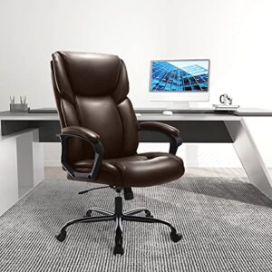 Executive Office Desk Chair Adjustable High Back Ergonomic Managerial Rolling Swivel Task Chair Computer PU Leather Home Office Desk Chairs with Lumbar Support, Brown