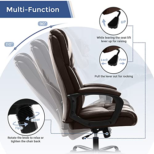 Executive Office Desk Chair Adjustable High Back Ergonomic Managerial Rolling Swivel Task Chair Computer PU Leather Home Office Desk Chairs with Lumbar Support, Brown