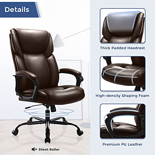 Executive Office Desk Chair Adjustable High Back Ergonomic Managerial Rolling Swivel Task Chair Computer PU Leather Home Office Desk Chairs with Lumbar Support, Brown