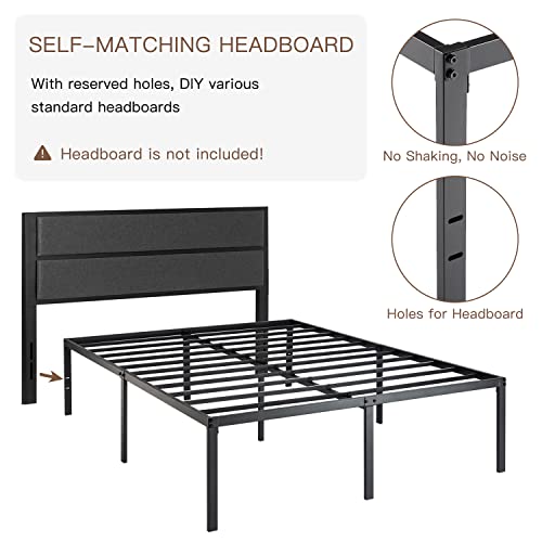 ikalido Queen Size Metal Platform Bed Frame, Heavy Duty Metal Slats Support with Large Storage Space and Reserved Holes for DIY Headboard, No Box Spring Needed/ Easy Assembly/ Noise-Free/ Non-Slip