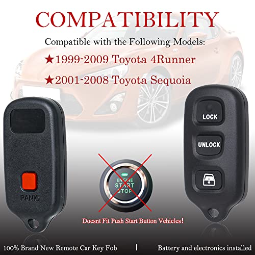 Key Fob Remote Replacement Fits for Toyota 4Runner 1999 2000 2001 2002 2003 2004 2005 2006 2007-2009/Sequoia 2001-2008 HYQ12BBX Keyless Entry Remote Control HYQ12BAN/HYQ1512Y/89742-35050(Pack of 2)