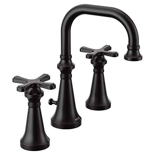 Moen TS44103BL Colinet Traditional Two Widespread High-Arc Bathroom Faucet with Cross Handles Valve Required, Matte Black