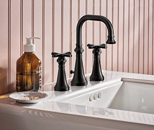 Moen TS44103BL Colinet Traditional Two Widespread High-Arc Bathroom Faucet with Cross Handles Valve Required, Matte Black