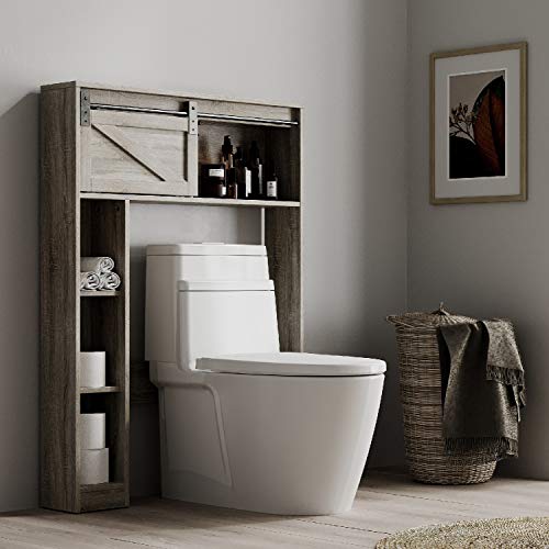 Landia Home Over The Toilet Storage Shelving - Bathroom Shelf and Cabinet with Sliding Barn Door