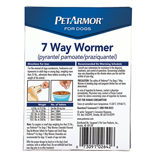 PetArmor 7 Way De-Wormer for Dogs, Oral Treatment for Tapeworm, Roundworm & Hookworm in Large Dogs & Puppies (Over 25 lbs), Worm Remover (Praziquantel & Pyrantel Pamoate), 2 Flavored Chewables