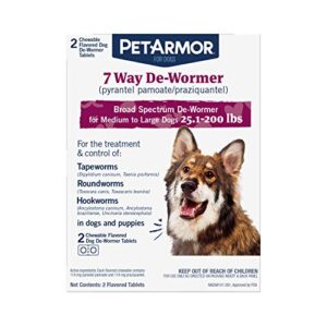 PetArmor 7 Way De-Wormer for Dogs, Oral Treatment for Tapeworm, Roundworm & Hookworm in Large Dogs & Puppies (Over 25 lbs), Worm Remover (Praziquantel & Pyrantel Pamoate), 2 Flavored Chewables