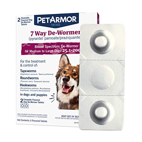 PetArmor 7 Way De-Wormer for Dogs, Oral Treatment for Tapeworm, Roundworm & Hookworm in Large Dogs & Puppies (Over 25 lbs), Worm Remover (Praziquantel & Pyrantel Pamoate), 2 Flavored Chewables