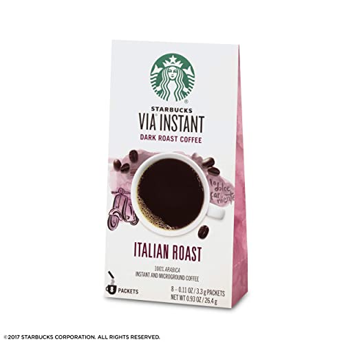 Starbucks VIA Instant Coffee Dark Roast Packets — Italian Roast — 100% Arabica - 8 Count (Pack of 12) - Packaging may vary