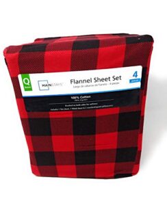 mainstays flannel sheet set queen, red plaid