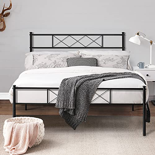 VECELO Metal Platform Bed Frame Mattress Foundation with Headboard & Footboard / Firm Support & Easy Set up Structure, Full, Black