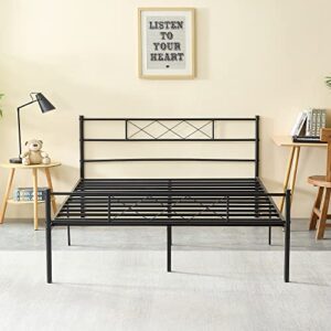 VECELO Metal Platform Bed Frame Mattress Foundation with Headboard & Footboard / Firm Support & Easy Set up Structure, Full, Black