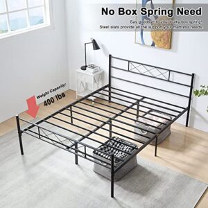 VECELO Metal Platform Bed Frame Mattress Foundation with Headboard & Footboard / Firm Support & Easy Set up Structure, Full, Black