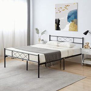 VECELO Metal Platform Bed Frame Mattress Foundation with Headboard & Footboard / Firm Support & Easy Set up Structure, Full, Black