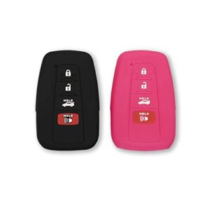 autobase silicone key fob cover for toyota camry rav4 highlander avalon c-hr prius corolla gt86 smart key | car accessory | key protection case 2 pcs (black and pink)