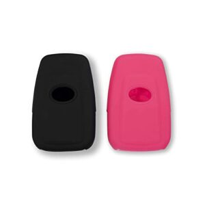 Autobase Silicone Key Fob Cover for Toyota Camry RAV4 Highlander Avalon C-HR Prius Corolla GT86 Smart Key | Car Accessory | Key Protection Case 2 Pcs (Black and Pink)