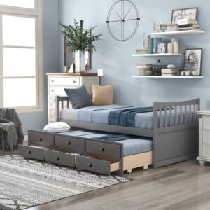 n/a Bed Frame Captain's Bed Twin Daybed Bed Frame with Storage Drawers Trundle Bed Modern for Bedroom Home Furniture